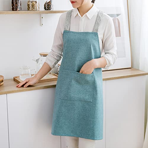 DXYAKY Cotton Apron for Women Cross Back Apron with Pockets for Kitchen Cooking No Tie Apron for Painting Gardening Cleaning