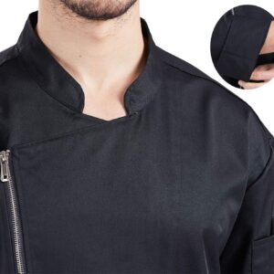 Nanxson Unisex Chef Coat Men's Long Sleeve Chef Jacket Restaurant Kitchen Cooking Zipper Chef Uniform CFM0058 (Black, XL)