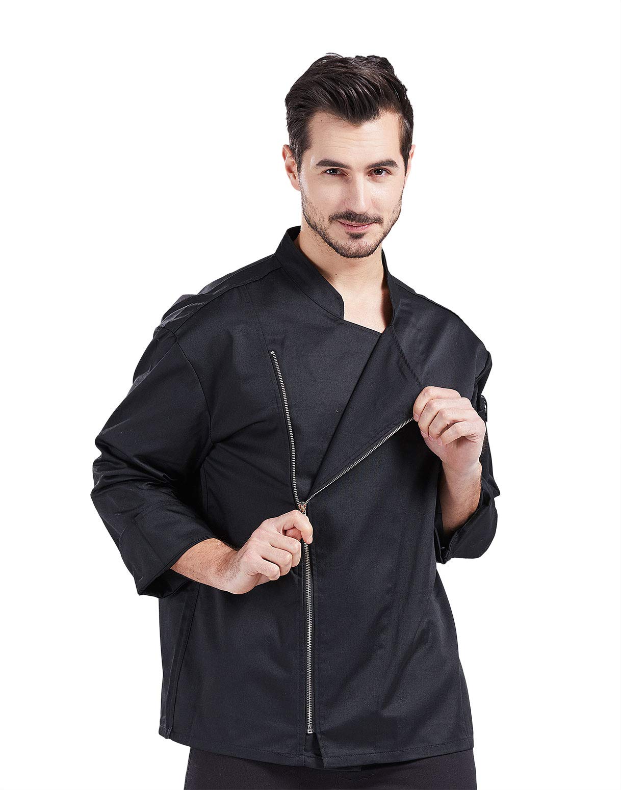 Nanxson Unisex Chef Coat Men's Long Sleeve Chef Jacket Restaurant Kitchen Cooking Zipper Chef Uniform CFM0058 (Black, XL)