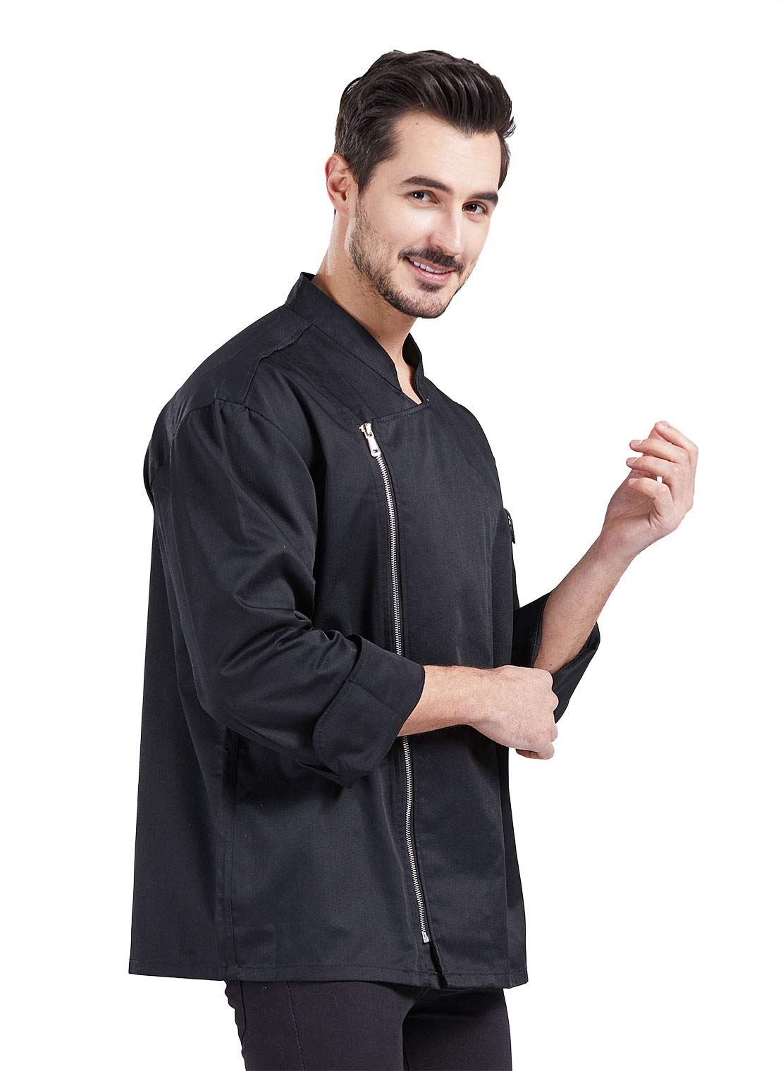 Nanxson Unisex Chef Coat Men's Long Sleeve Chef Jacket Restaurant Kitchen Cooking Zipper Chef Uniform CFM0058 (Black, XL)