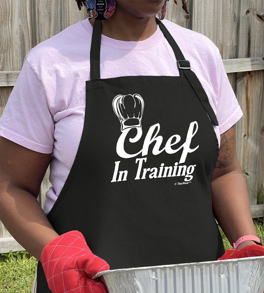ThisWear Chef in Training Funny Apron for Kitchen Two Pocket Apron Black