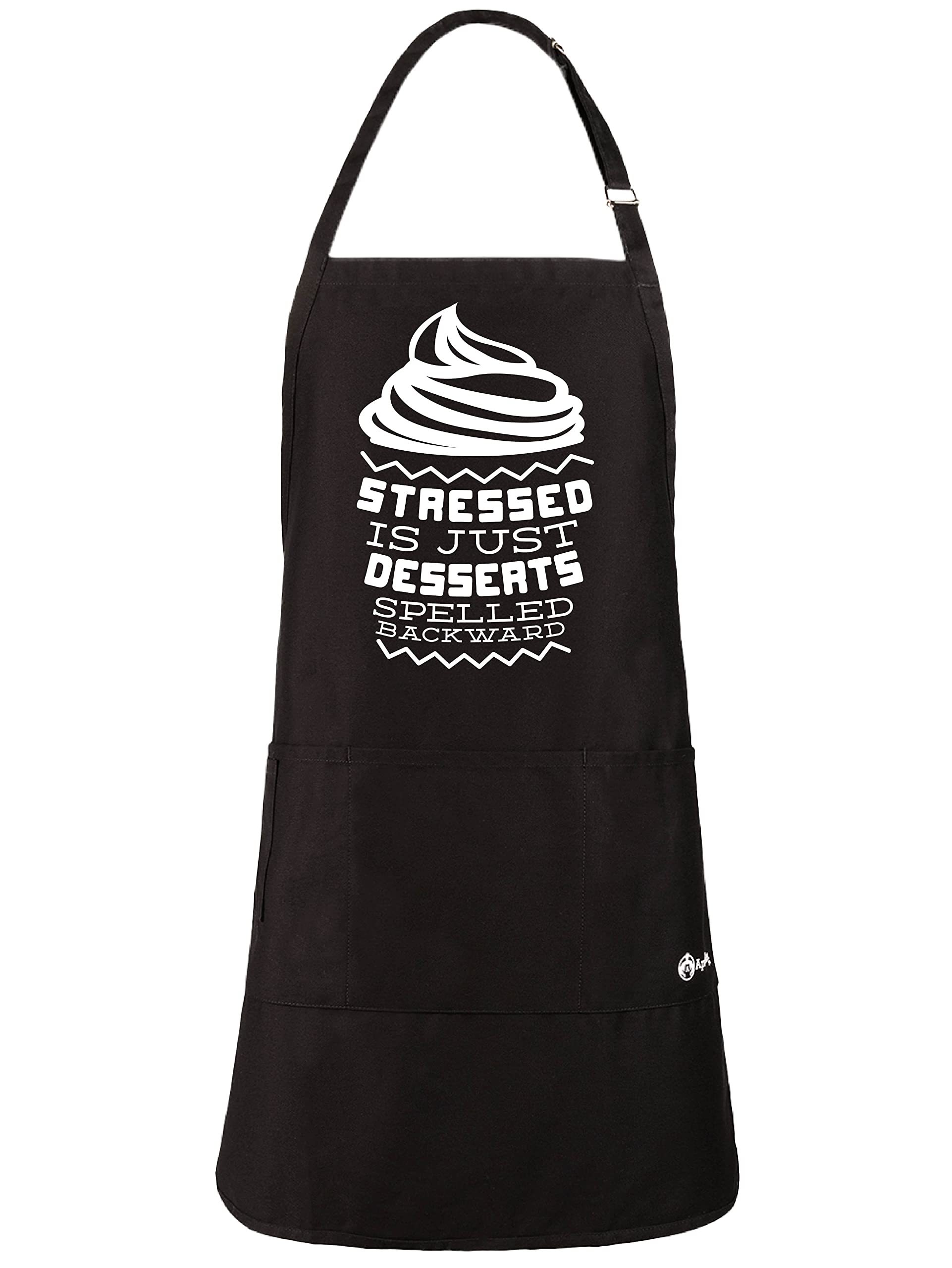 ApronMen, Funny Baking Apron Stressed Is Just Desserts Spelled Backwards - Adjustable Straps - One Size Fits All Grilling Apron With Pockets - Cotton Kitchen Cooking Chef Apron