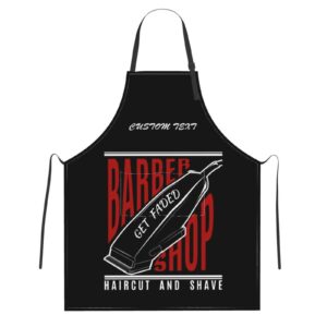 mliancen custom barber apron for men women, personalized photo logo text barbershop apron with pockets, customized adjustable bib apron for hair salon hairdressers