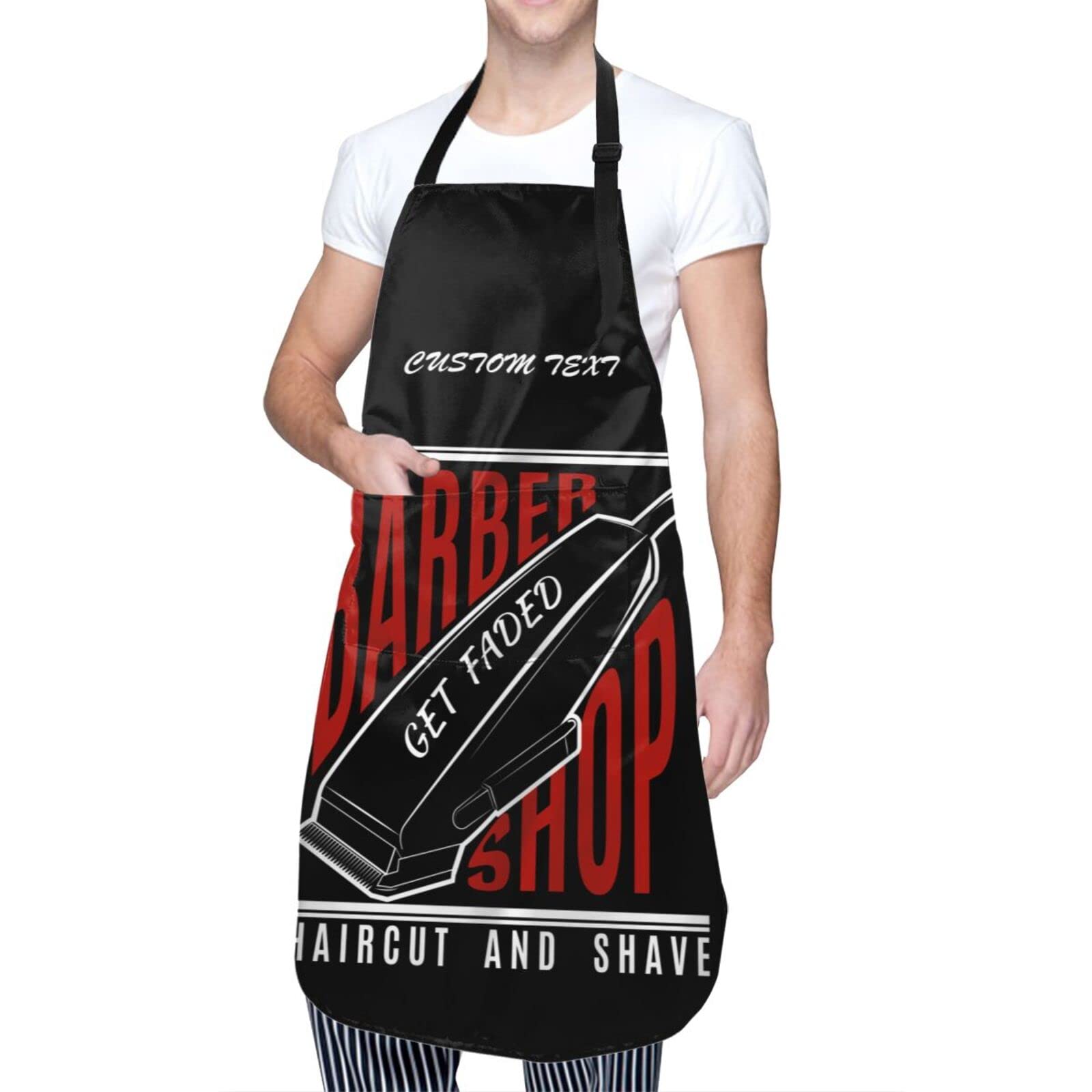 MLIANCEN Custom Barber Apron for Men Women, Personalized Photo Logo Text Barbershop Apron with Pockets, Customized Adjustable Bib Apron for Hair Salon Hairdressers