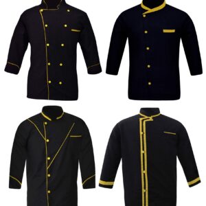 YARATACT Shaped Men's Black Chef Jacket Black Colour Pack of 4 Chef Coat (Light Yellow, X-Large)