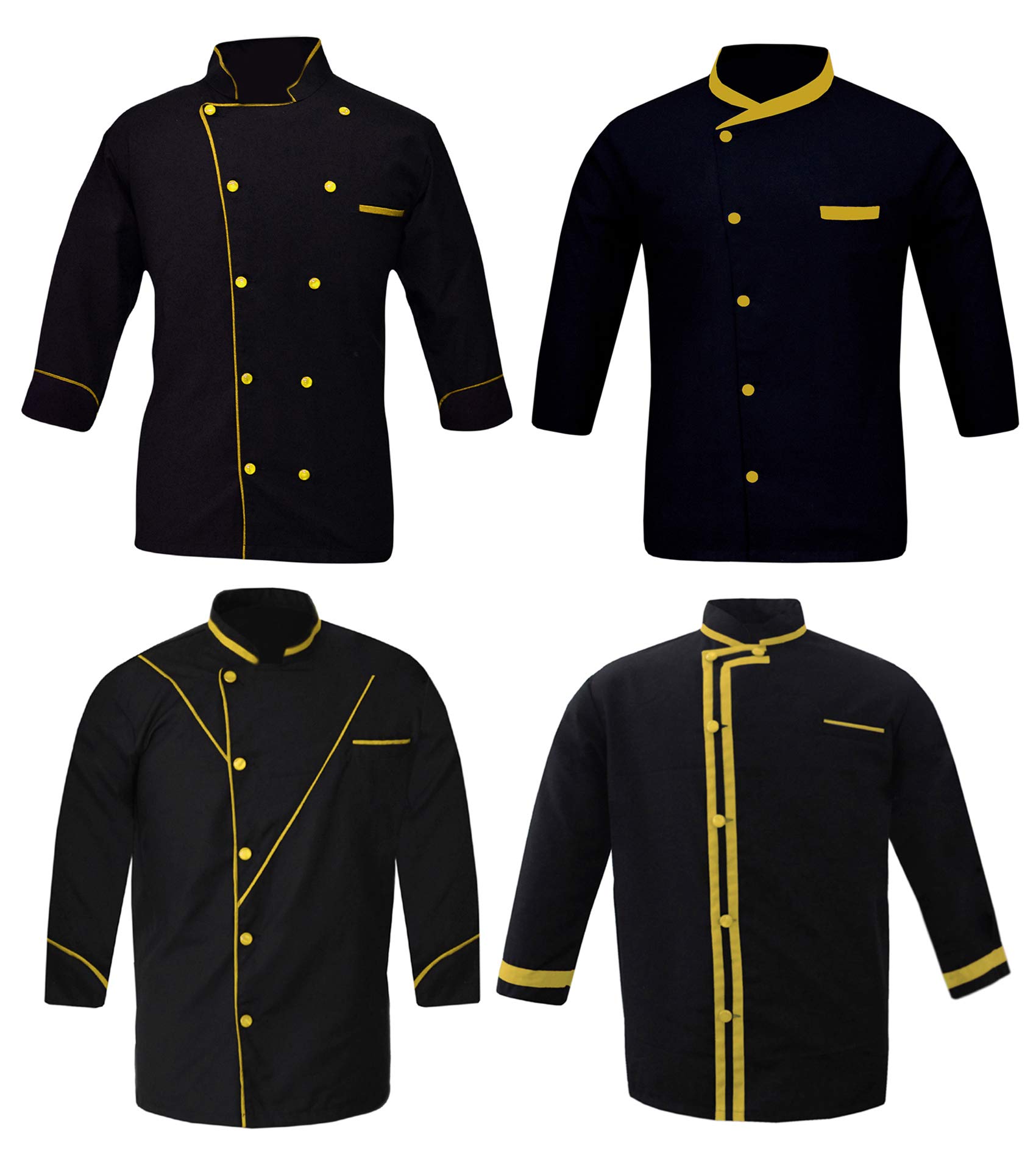 YARATACT Shaped Men's Black Chef Jacket Black Colour Pack of 4 Chef Coat (Light Yellow, X-Large)