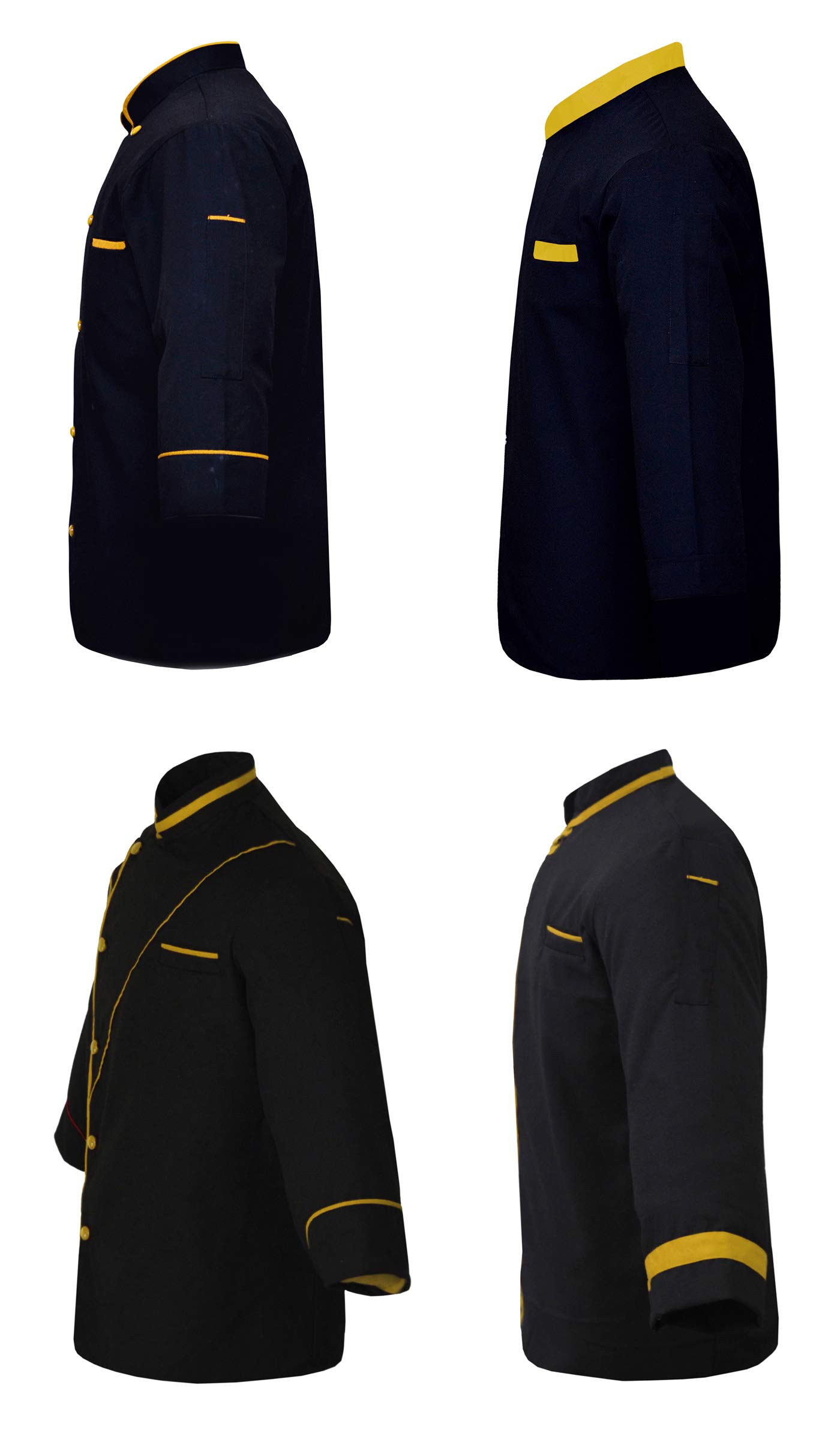 YARATACT Shaped Men's Black Chef Jacket Black Colour Pack of 4 Chef Coat (Light Yellow, X-Large)