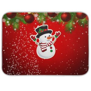 christmas dish drying mat, red christmas snowman dish mat for kitchen countertops sinks drying mat absorbent heat resistant dishes drainer pad 18 x 24 inch