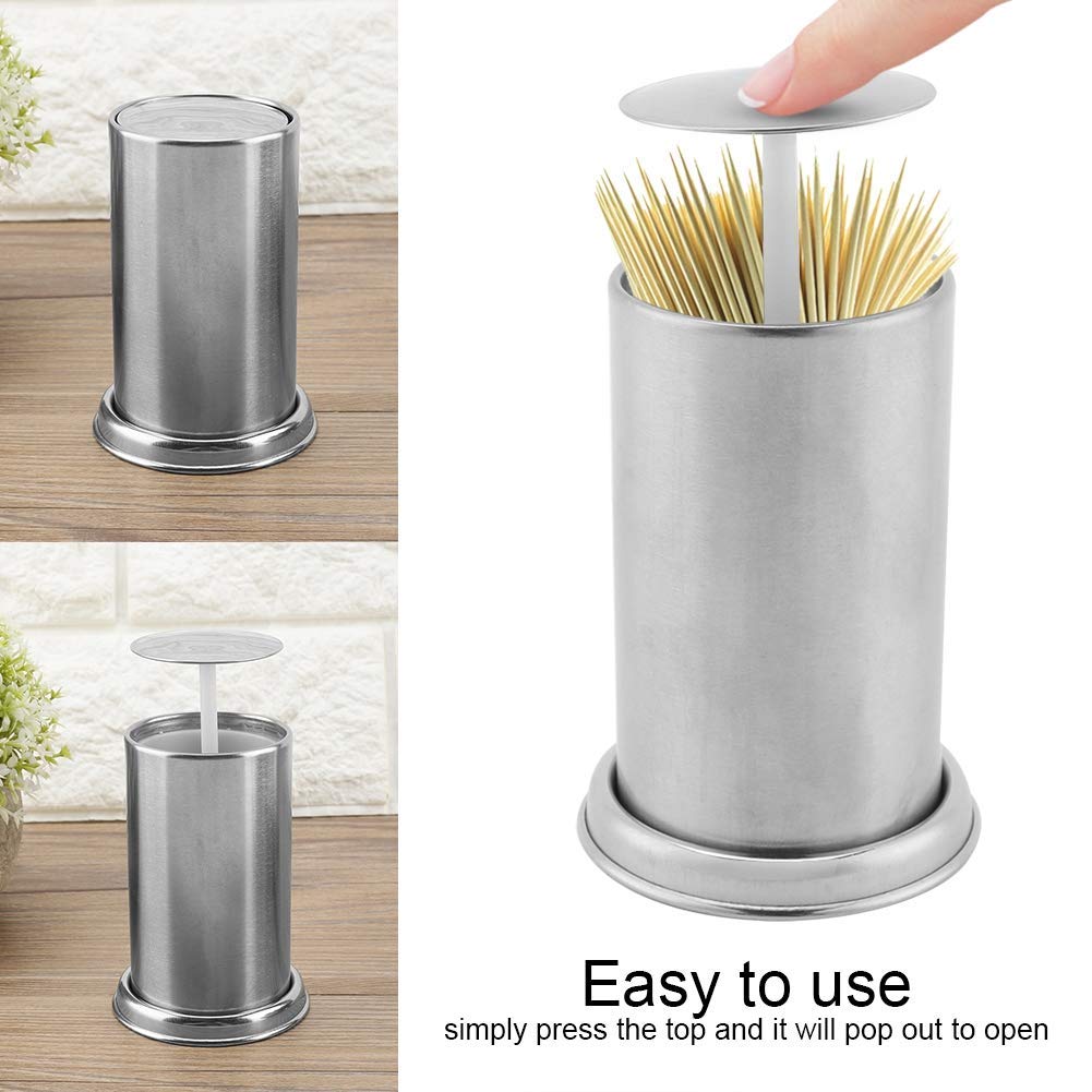 TOPINCN Toothpick Holder Portable Stainless Steel Toothpick Dispenser Bottle Click Open Pocket Toothpick Case Cotton Swab Storage Container Hotel Restaurant Home Desk Decor