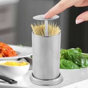 TOPINCN Toothpick Holder Portable Stainless Steel Toothpick Dispenser Bottle Click Open Pocket Toothpick Case Cotton Swab Storage Container Hotel Restaurant Home Desk Decor