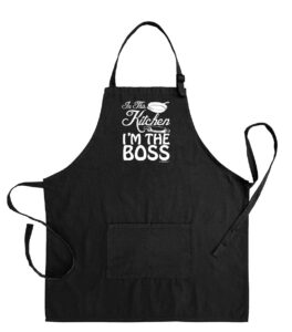 in this kitchen i'm the boss funny apron for kitchen two pocket apron black [ppp]