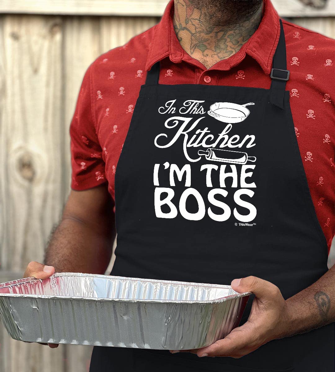 In This Kitchen I'm The Boss Funny Apron for Kitchen Two Pocket Apron Black [PPP]