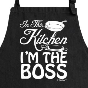 In This Kitchen I'm The Boss Funny Apron for Kitchen Two Pocket Apron Black [PPP]