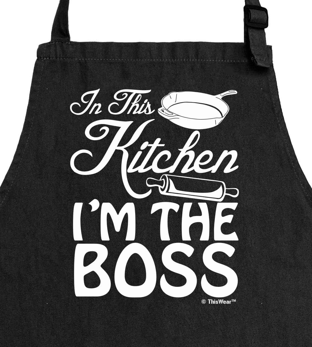 In This Kitchen I'm The Boss Funny Apron for Kitchen Two Pocket Apron Black [PPP]