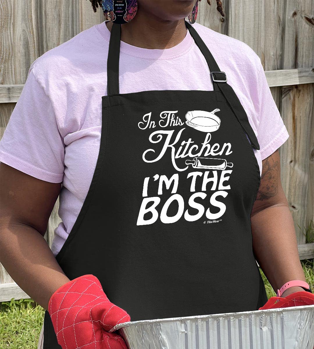 In This Kitchen I'm The Boss Funny Apron for Kitchen Two Pocket Apron Black [PPP]