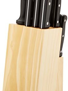 Amazon Basics 14-Piece Kitchen Knife Set with High-Carbon Stainless-Steel Blades and Pine Wood Block, Black