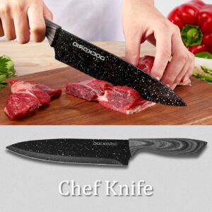 Dockorio all in one Kitchen Knife Set with Block, 19 PCS High Carbon Stainless Steel Sharp Serrated Steak Knives Set, Chef Knives, Bread Knife, Scissor, Sharpener,