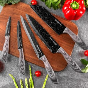 Dockorio all in one Kitchen Knife Set with Block, 19 PCS High Carbon Stainless Steel Sharp Serrated Steak Knives Set, Chef Knives, Bread Knife, Scissor, Sharpener,