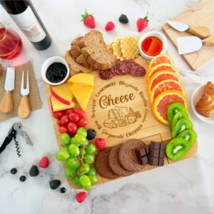 KITCHENVOY Bamboo Cheese Board Set with Slide-Out Drawer, Knife Set, Ceramic Bowls - Every Cheese Name - Charcuterie Boards Gift Set for Christmas, Birthday, Housewarming, Wedding - New Home Gift