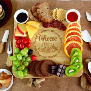 KITCHENVOY Bamboo Cheese Board Set with Slide-Out Drawer, Knife Set, Ceramic Bowls - Every Cheese Name - Charcuterie Boards Gift Set for Christmas, Birthday, Housewarming, Wedding - New Home Gift