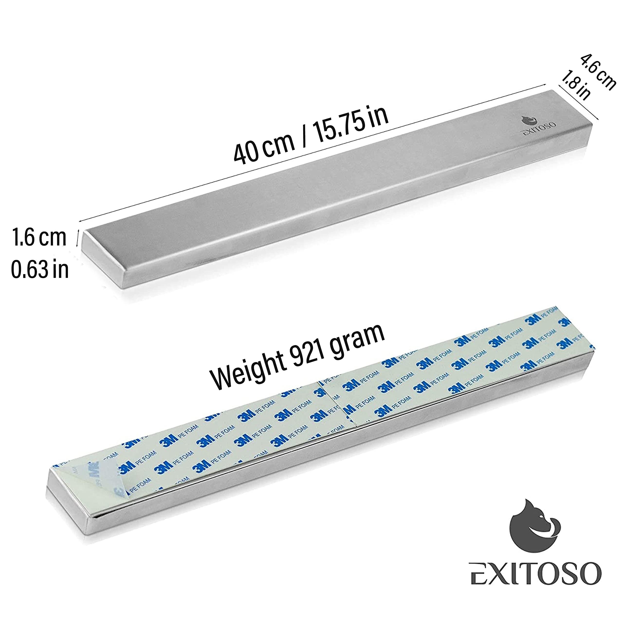 Exitoso Magnetic Knife Holder For Wall No Drill, Extra Strong, Adhesive Mount, 16 inch (40cm) - Wall Knife Holder Magnet for Knives on Wall - Kitchen Knife Magnetic Strip No Drilling