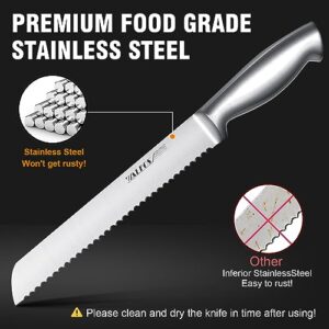 Walfos Bread Knife with Sheath, Serrated Bread Knife with Upgraded Stainless Steel, Ultra-Sharp, 8-Inch Blade, Bread Slice Knife for Slicing Homemade Bread, Bagels, Cake