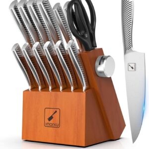 imarku Knife Set with Block for Kitchen, 14PCS High Carbon Stainless Steel Knife Set, One-piece Dishwasher Safe Kitchen Knives Set, Chef Knife Set with Built-in Sharpener, Non-slip Ergonomic Handle