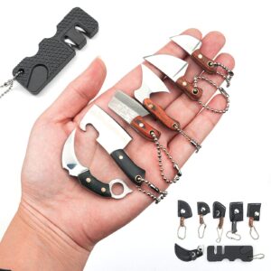 beautychen mini knife set tiny knives with sheaths chef knife edc bottle opener keychains small cleaver pocket knife with sharpener-set of 7