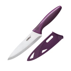 zyliss utility paring kitchen knife with sheath cover - stainless steel kitchen knife perfect for cutting meat, vegetables & fruit - 5.5-inch, purple