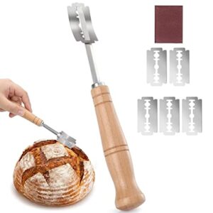 cunsenr premium bread lame tool - hand crafted bread lame dough scoring tool - easy to lame bread & clean - stainless steel sourdough scoring tool - bread scoring tool with leather cover(5 blades)