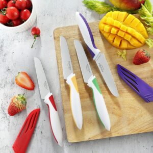 MONGSEW 8 PCS Paring Knives, 4 PCS Paring Knife and 4 PCS Knife Sheath, 4inch fruit and vegetable knife, Stylish Paring Knife Set, German Stainless Steel, Latest Rubber+PP Ergonomic Handle