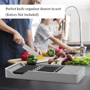 Mulikeer Knife Holder, In Drawer Knife Block Holder with Expandable Cutlery Tray Kitchen Drawer Organizer Insert-Holds 11 Knives for Save Space & Kitchen Safety (Drawer knife holder, Plastic)