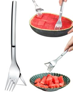 watermelon fork slicer cutter, 2-in-1 summer watermelon cutting artifact, stainless steel fruit forks slicer knife for family parties camping