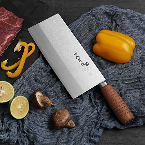 SHI BA ZI ZUO 8-inch Kitchen Knife Professional Chef Knife Stainless Steel Vegetable Knife Safe Non-stick Finish Blade with Anti-slip Wooden Handle