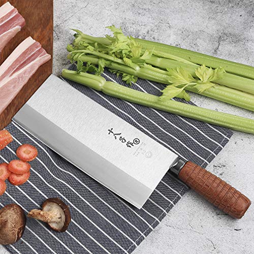 SHI BA ZI ZUO 8-inch Kitchen Knife Professional Chef Knife Stainless Steel Vegetable Knife Safe Non-stick Finish Blade with Anti-slip Wooden Handle