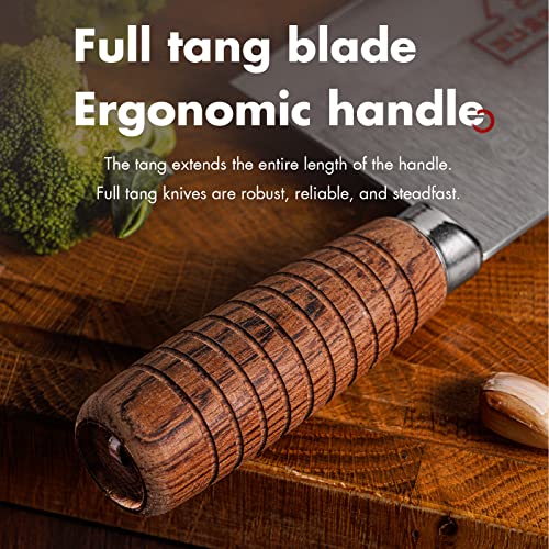 SHI BA ZI ZUO 8-inch Kitchen Knife Professional Chef Knife Stainless Steel Vegetable Knife Safe Non-stick Finish Blade with Anti-slip Wooden Handle