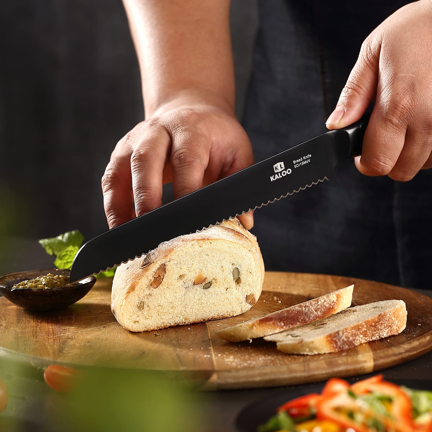 KALOO Serrated Bread Knife, Bread Knife For Homemade Bread, Professional Bread Cutter & Bread Slicers, Ultra Sharp German Stainless Steel, Full Tang With Sheath (8-Inch Blade With 5-inch Handle)