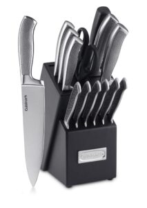 cuisinart block knife set, 15pc cutlery knife set with steel blades for precise cutting , lightweight, stainless steel, durable & dishwasher safe,c77ss-15p