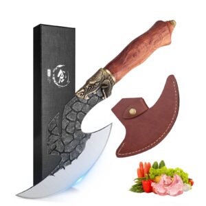 rococo viking cleaver knife butcher meat cutting boning knife hand forged chinese kitchen axe with sheath home outdoor bbq camping birthday thanksgiving christmas gift men