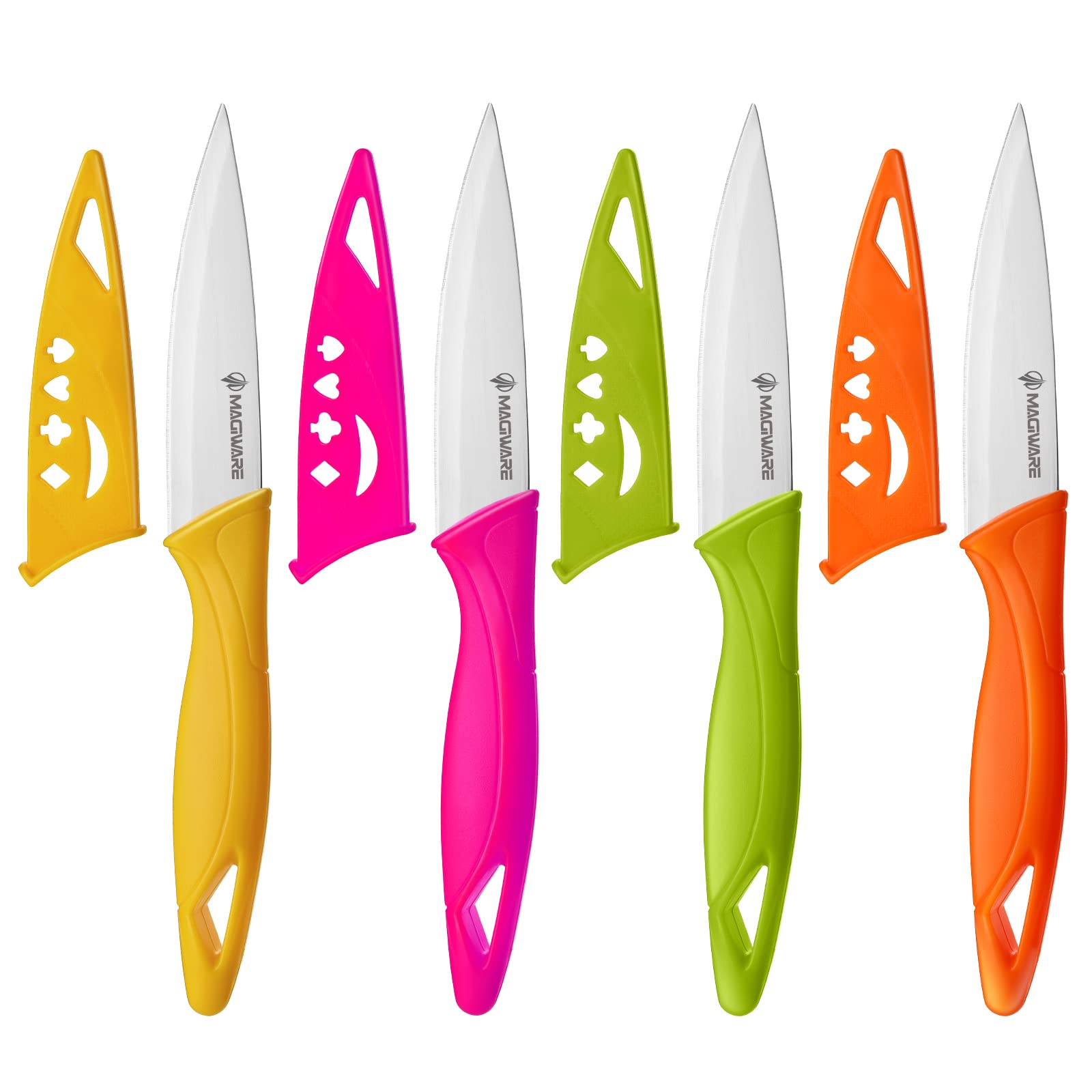 Magiware Paring Knife, 8PCS Paring Knife Set with Cover, Small Kitchen Vegetable Fruit Knives, 3.5 Inch Ultra Sharp PP Handle