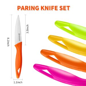 Magiware Paring Knife, 8PCS Paring Knife Set with Cover, Small Kitchen Vegetable Fruit Knives, 3.5 Inch Ultra Sharp PP Handle