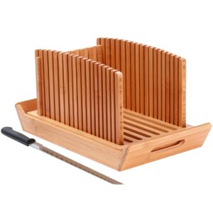 kiss core premium bamboo bread slicer for homemade bread, crumb catcher, foldable and compact loaf cutter 3 size slicing guide