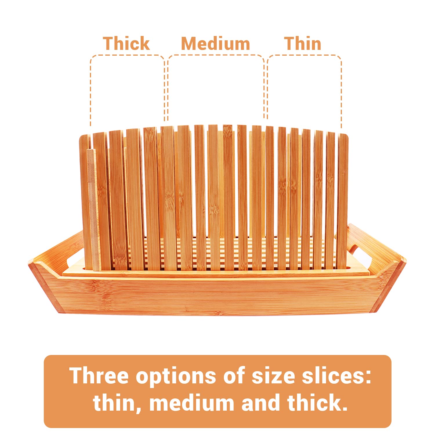 Kiss Core Premium Bamboo Bread Slicer for Homemade Bread, Crumb Catcher, Foldable and Compact Loaf Cutter 3 Size Slicing Guide