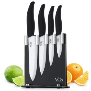 vos ceramic knife set, ceramic knives set for kitchen, ceramic kitchen knives with holder, ceramic paring knife 3", 4", 5", 6" inch black