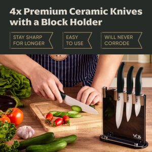 Vos Ceramic Knife Set, Ceramic Knives Set For Kitchen, Ceramic Kitchen Knives With Holder, Ceramic Paring Knife 3", 4", 5", 6" Inch Black