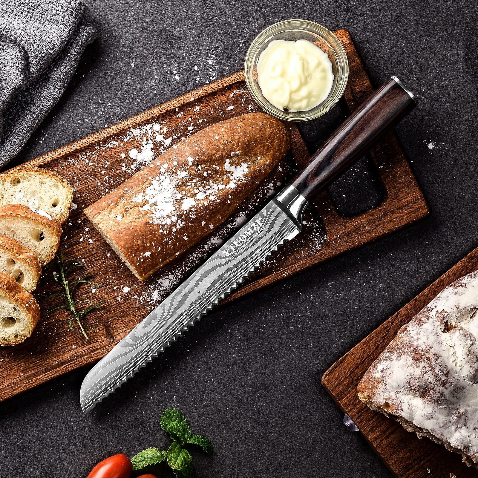 Ytuomzi Serrated Bread Knife 8 Inch, High Carbon Stainless Steel Professional Bread Cutting Knife, Ultra Sharp for Homemade Bread, Pastries and Bagels