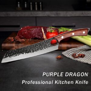 Purple Dragon Chef Knife Meat and Vegetable Cleaver Hand Forged Boning 8.5 Inch Full Tang Design High Carbon Steel Kitchen for Home Restaurant