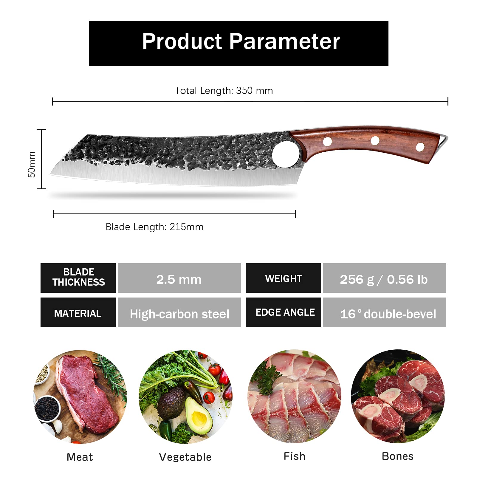 Purple Dragon Chef Knife Meat and Vegetable Cleaver Hand Forged Boning 8.5 Inch Full Tang Design High Carbon Steel Kitchen for Home Restaurant