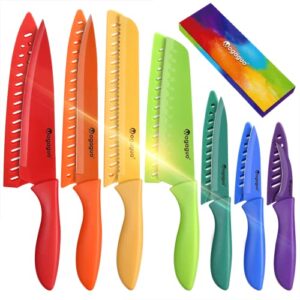 mogaguo 7 piece rainbow sharp kitchen knife set, knife set for kitchen professional, chef knife set dishwasher safe with sheath