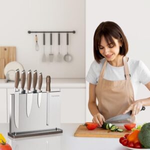 Magnetic Knife Block, Stainless Steel Magnetic Knife Holder,Power Magnetic Knife Block Without Knives Double Sided for Kitchen Knife Storage